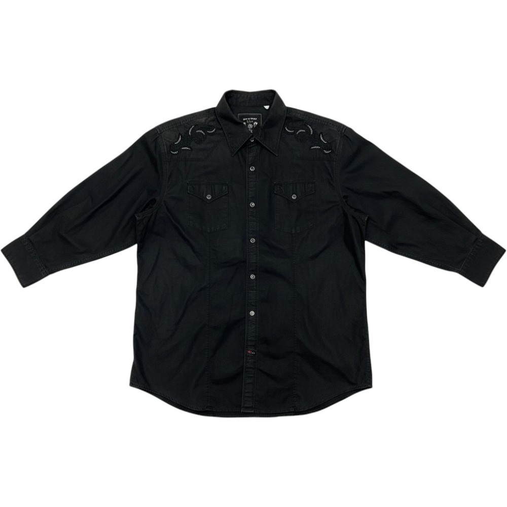 Guess Mens Black Western Pearl Snap Front Embroidered Shirt XXL Cowboy Vintage